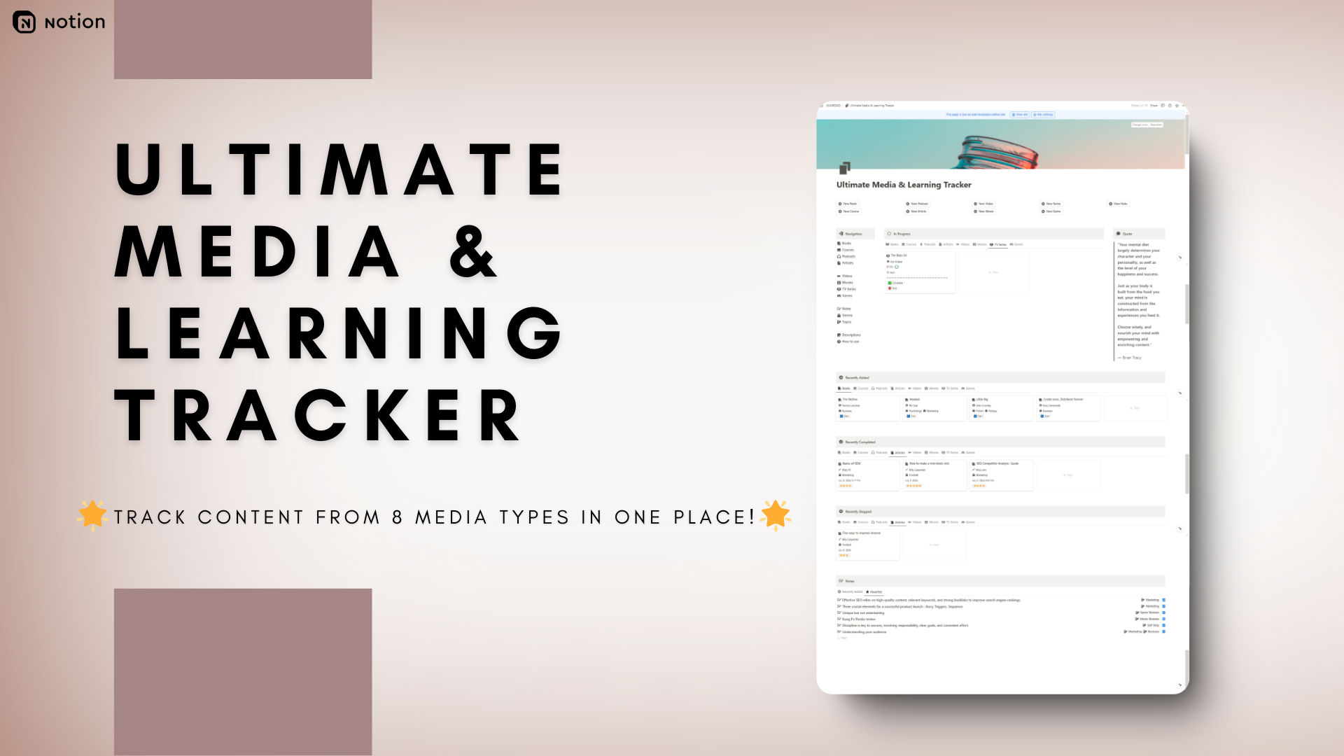 Ultimate Media & Learning Tracker - Media Tracking Tool | Firsto